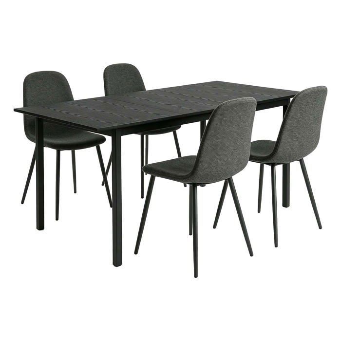 MEUBLES COSY Ensemble table à manger extensible noire et 4 chaises en tissu gris doux style scandinave
