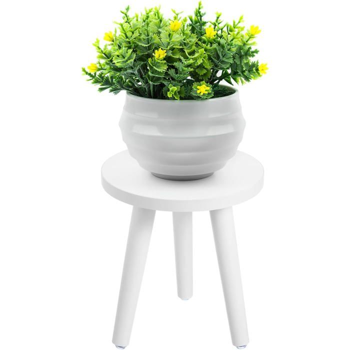 Porte-Plante En Bois Massif Blanc-Support De Pot De Fleurs Design Scandinave 20X22 Cm-Petit Tabouret Décoratif Amovible Pour Salon