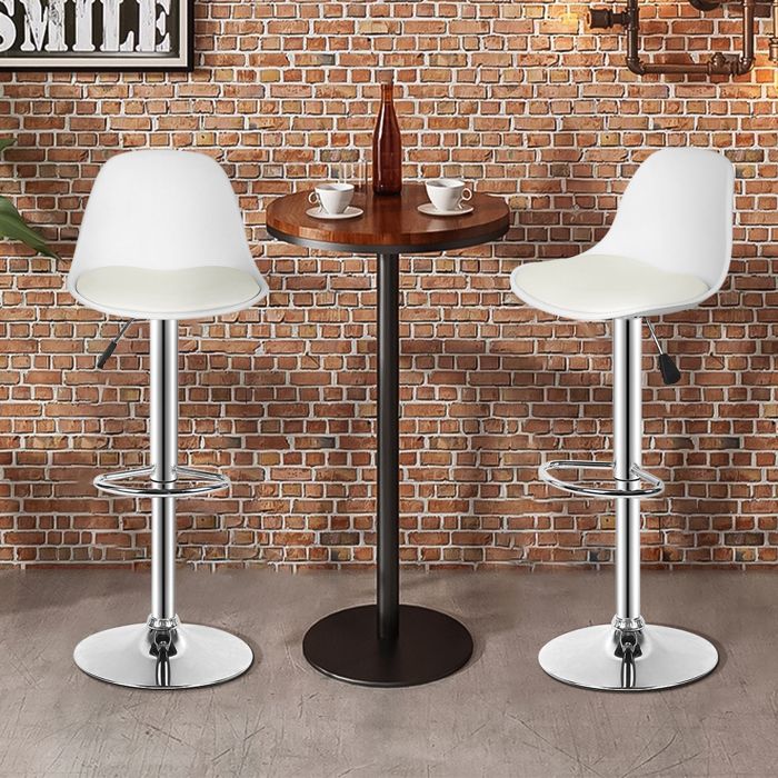 OHMG-Lot De 2 Tabourets Hauts De Bar-Poignée De Levage-Avec Pédales-Châssis Agrandi-Métal Électroplaqué-Antidérapant-Blanc