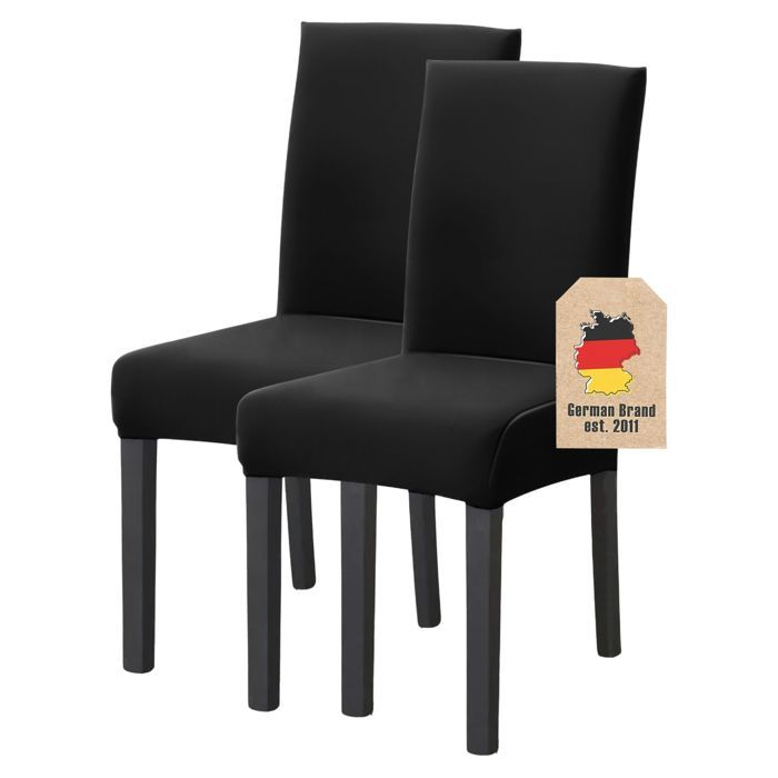 Lot de 2 housses de chaise extensibles noires - assise 38-45 cm dossier 45-65 cm - mariage fête hôtel salle à manger