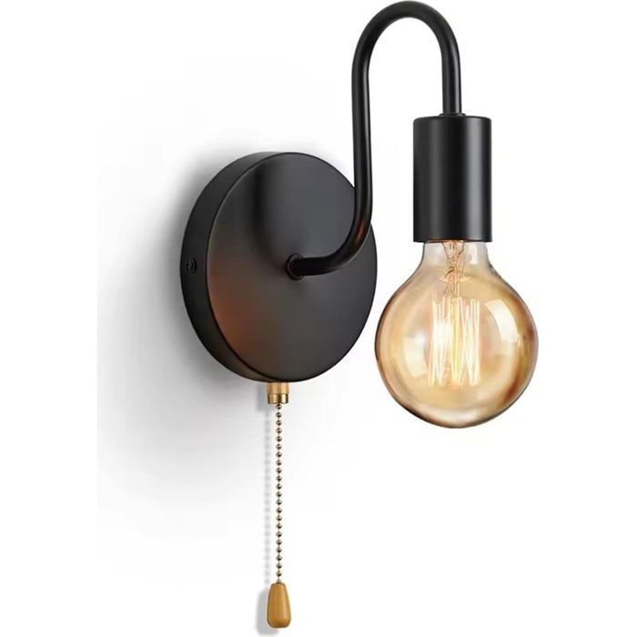 Lot de 1 Appliques Murales Industrielles Support E27 Noir avec Interrupteur à Tirette pour Intérieur