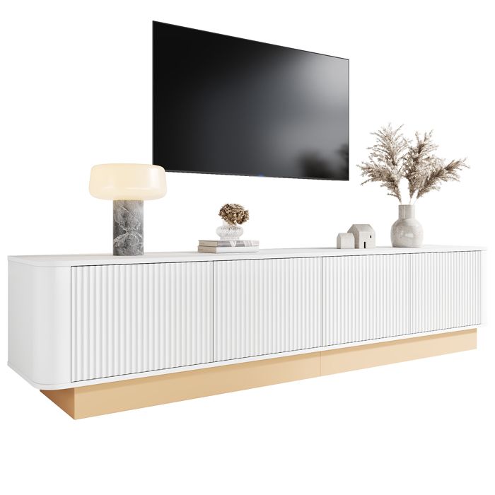 Meuble TV bas 200cm style luxe MDF 4 portes étagères réglables rangement salon design moderne arrondi