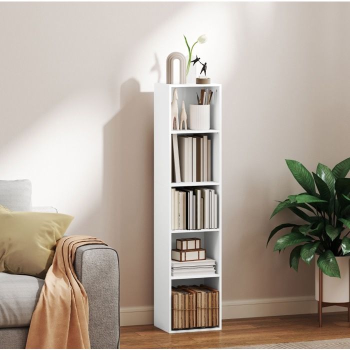 Bibliothèque blanche 5 étagères ouvertes avec 3 tablettes réglables panneau de particules 30 x 24 x 133 5 cm VEVXYN