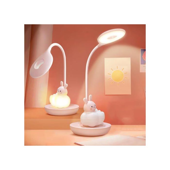 Lampe de bureau enfant - FEMKEY - Lapin - Rose - LED 3 modes & 5 niveaux - 3000K anti-scintillement