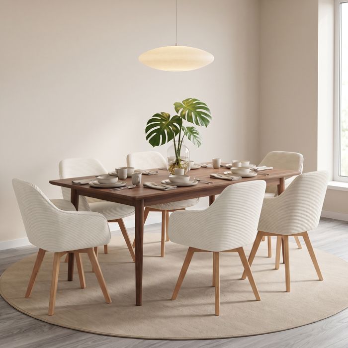 Chaises salle à manger - WAFTING - scandinave-moderne - Pivotante 360° - Velours côtelé beige - Pieds hêtre massif