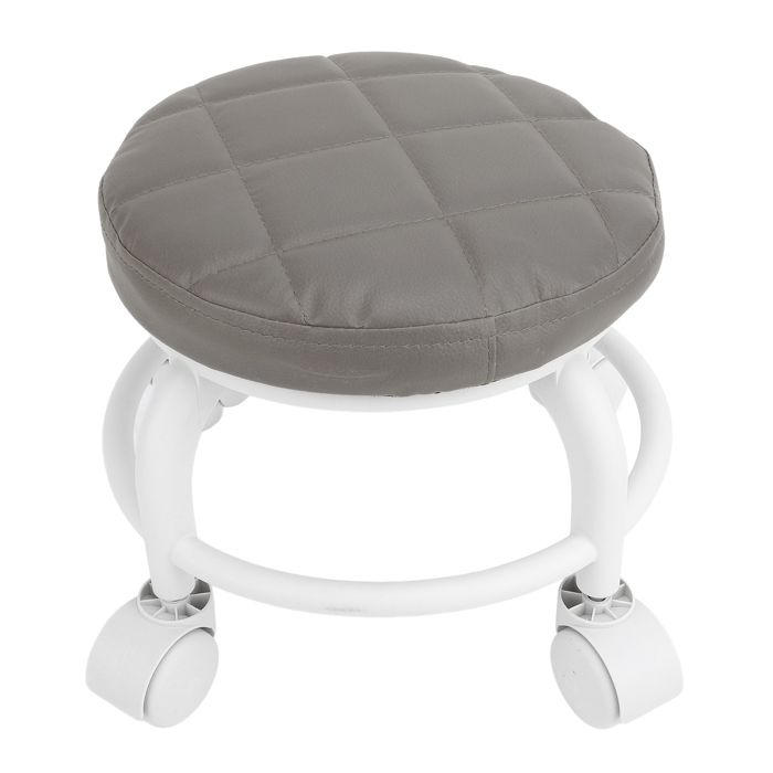 Akozon tabouret roulant rond bas Siège à roulettes bas en cuir PU tabouret bas roue silencieuse meuble tabouret Orange Grise