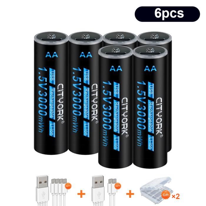 6 piles AA--Batterie Lithium-ion 1.5v, 3000mwh, Rechargeable Par