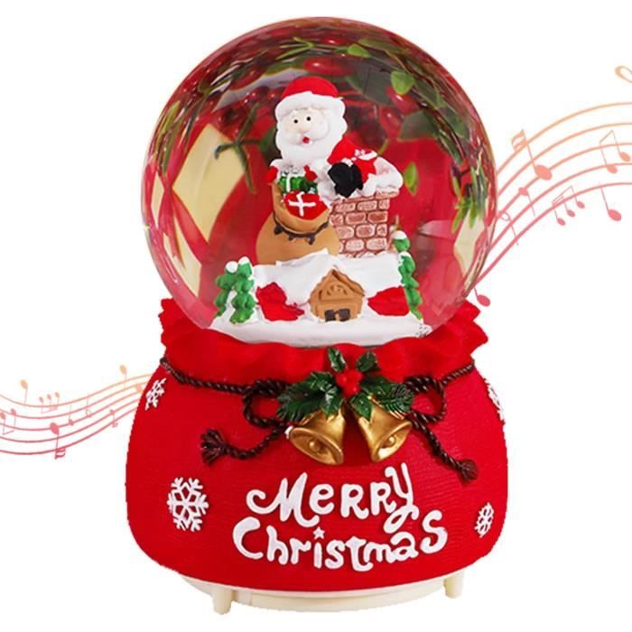Boule à Neige Noël, Boule de cristal du Père Noël avec lumières LED à couleurs changeantes