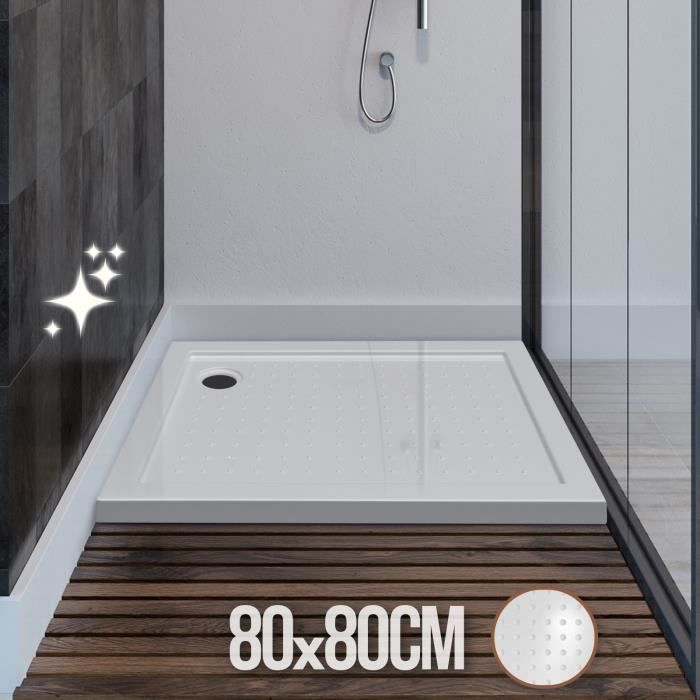 Receveur de Douche Carré Aquamarin® 80x80cm Acrylique Blanc Brillant 5cm de Hauteur