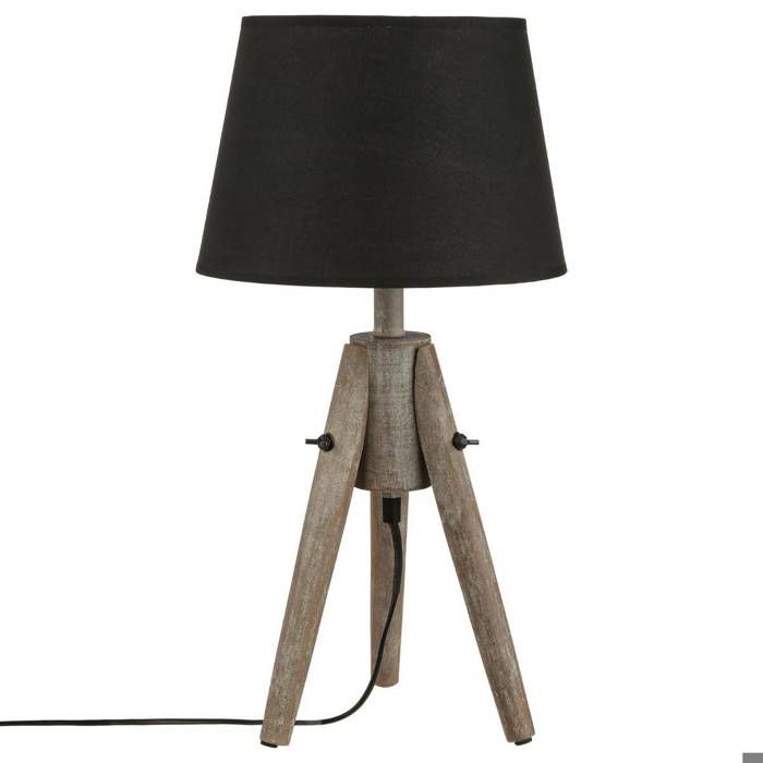 Lampe trépied - ATMOSPHERA - Miry - Bois massif - Noir - H46 cm - Abat-jour D24 cm