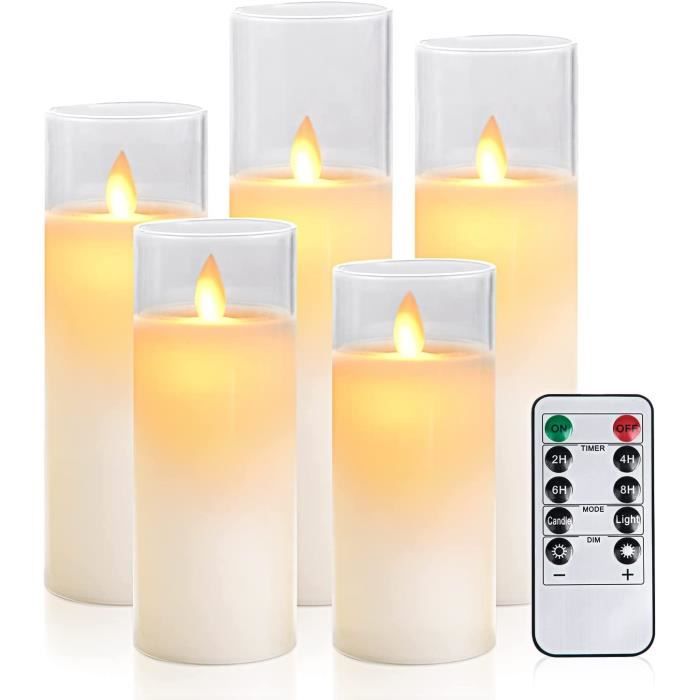Aku Tonpa Lot de 5 bougies sans flamme à piles LED en verre avec télécommande et minuterie 