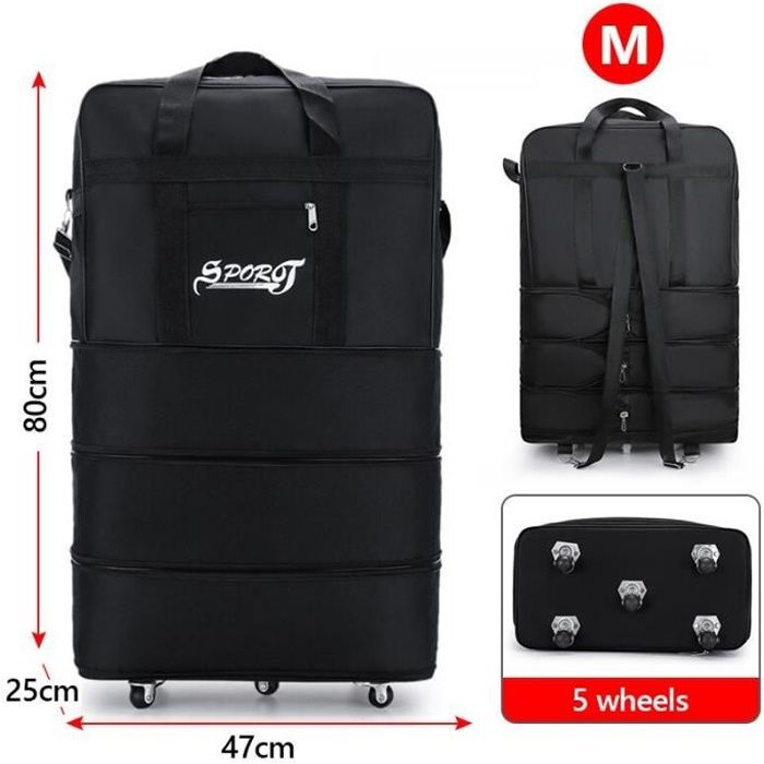 Monzana Sac De Voyage XXL Noir à roulettes trolley 160L sac de sport  poignée télescopique 3 roues verrouillable transport