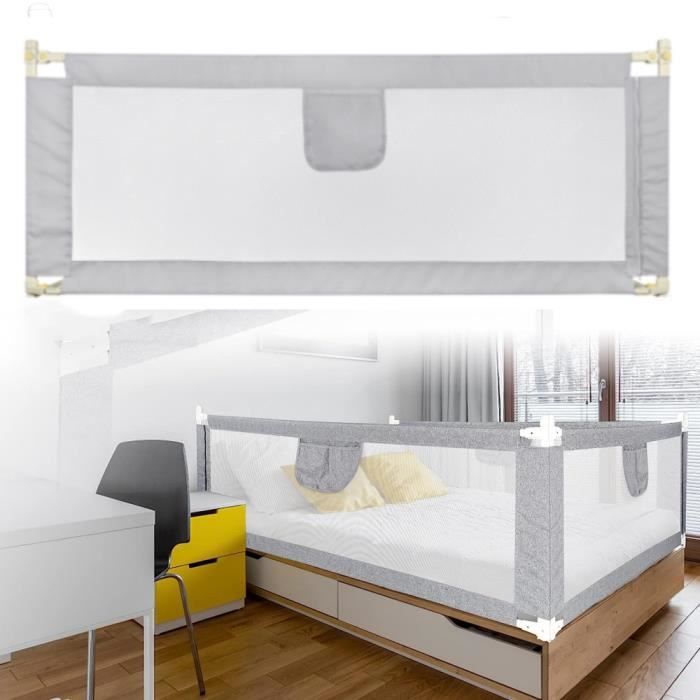Barrière De Lit Réglable En Hauteur 60 Cm - Protection Latérale 5 Niveaux Pour Enfant - Gris Lin - Sécurité Bébé