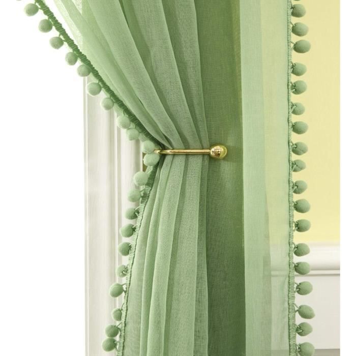 Rideau Voilage Blanc Avec Pompons MIULEE - Lot De 2, 140x160cm, Polyester, Pour Chambre Ou Salon