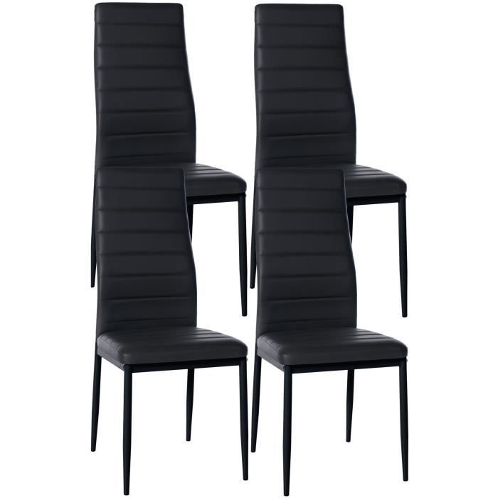 lot de 4 chaises de salle à manger design simple en synthetique noir avec couture cadre en metal noir