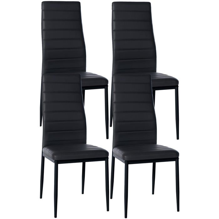 Lot de 4 chaises de salle a manger design simple en synthetique noir avec couture cadre en metal noir CDS10408
