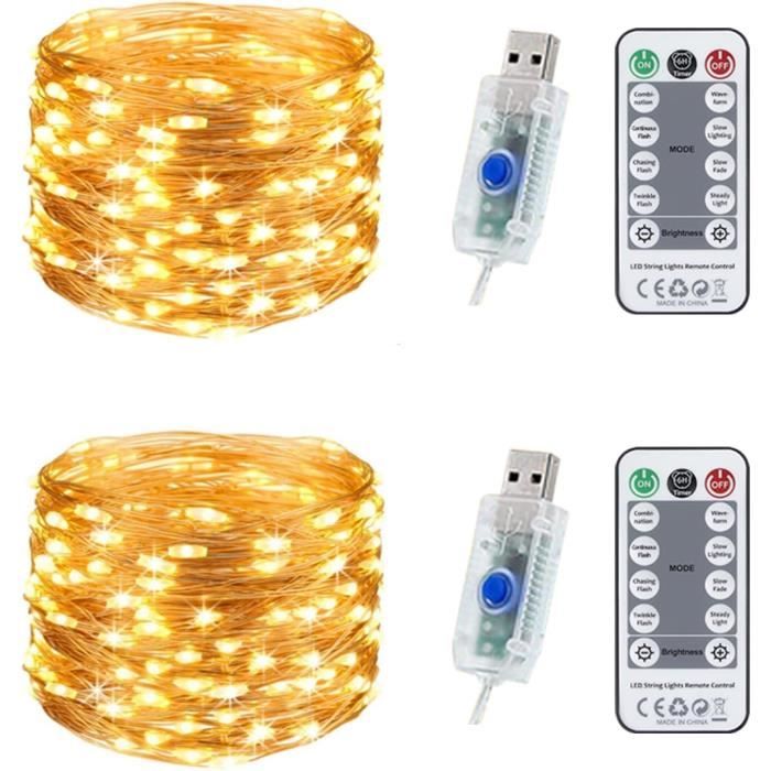 Hoteril Guirlande Lumineuse, Lumières de Noël 130LED 13M Intérieur et Extérieur 8 Modes Etanche Guirlande Led à Pile pour Noël Mariage Fête Club Jardin Fenêtre Mur Blanc Chaud