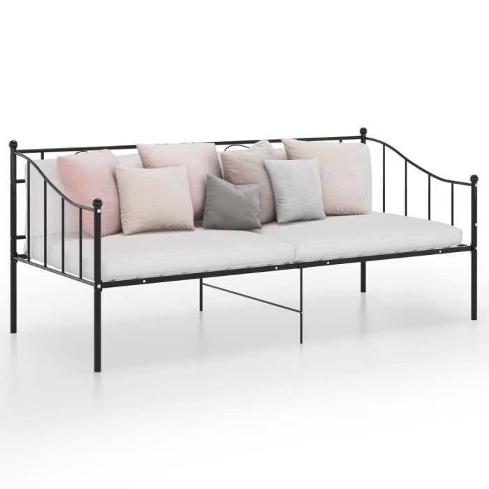 7914MODE  Lit banquette gigogne - Cadre de canapé-lit extensible Contemporain enfants ou adulte Noir Métal 90x200 cm