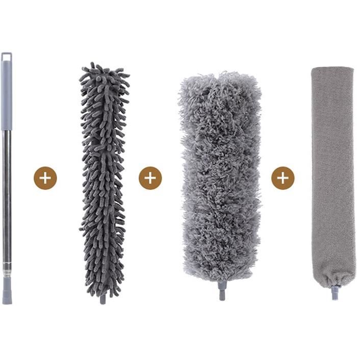 Kit Plumeau Rechargeable 60 Têtes + Manche Télescopique - Anti-Poussière Microfibre Pour Meubles