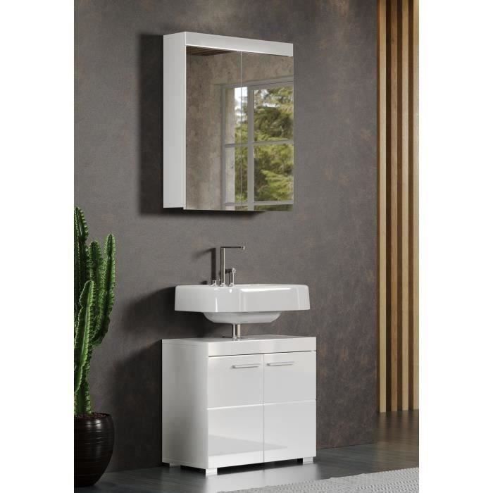 Armoire de salle de bain AMANDA - 2 portes miroir - L60 x P17 x H77 cm - Blanc - TRENDTEAM