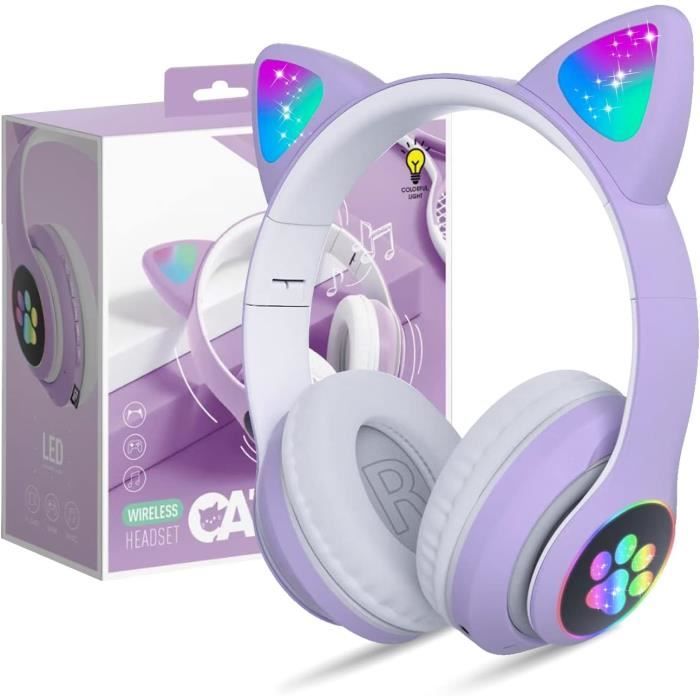 Elixir - Casque Bluetooth pour enfants, casque pliable garçon/fille sur  l'oreille, casque sans fil pour enfants avec oreilles de chat lumineuses  LED et microphone. - Casque - Rue du Commerce