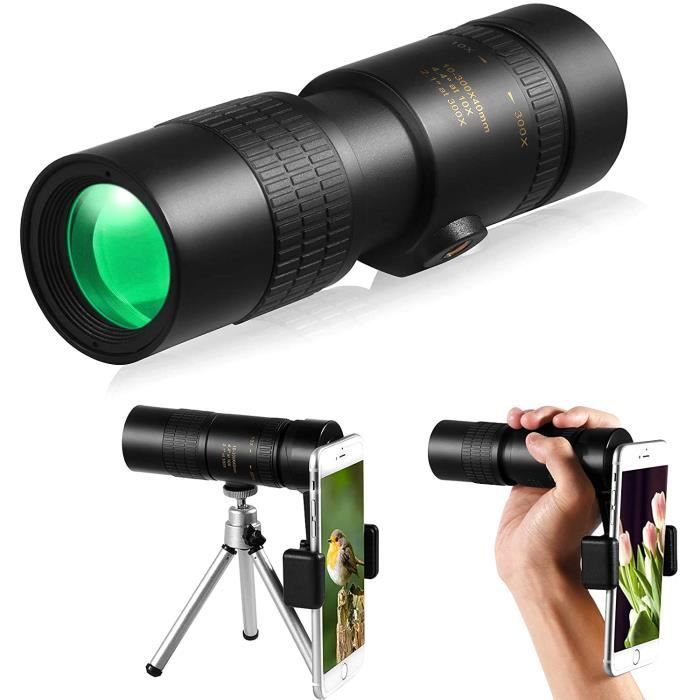 Voyage,Monoculaire Puissant Randonnée Télescope monoculaire 4K 10-300 x 40 mm Telescope Zoom Super Téléobjectif Telescope Monoculaire Observation des Oiseaux étanche et Antichoc Camping Chasse