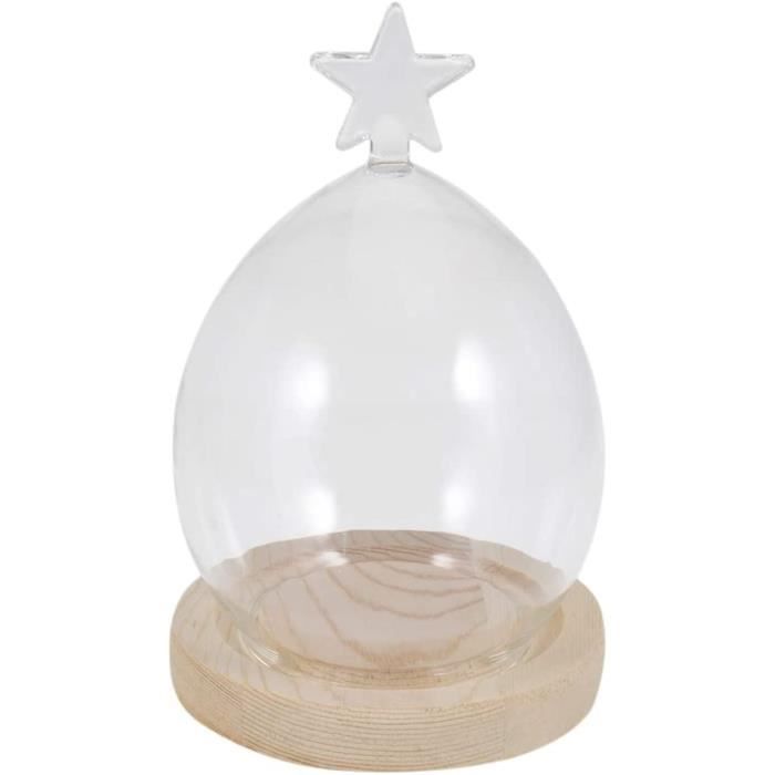 Cloche En Verre Avec Base En Bois Massif Diamètre 20 Cm - Vitrine Pour Plantes, Ornements Et Figurines