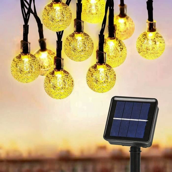 Guirlande lumineuse solaire pour extérieur, 50 LED, 8 modes, boules de  cristal, étanche, pour extérieur/intérieur