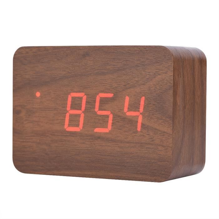 Réveil Électronique Bois Virklyee - Affichage LED Température/Humidité USB