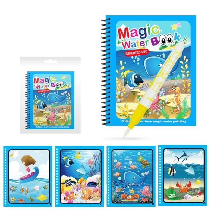Damcyer Livre Magique à Eau Réutilisable - 5 Thèmes + 5 Stylos - Dessin à L'Eau Pour Enfants 3-7 Ans - Cadeau Créatif