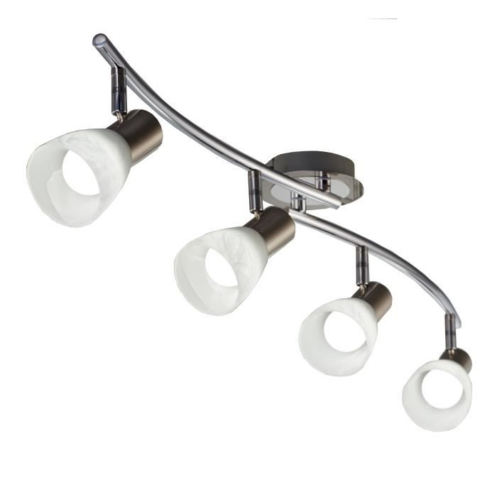 Plafonnier LED spots en verre luminaire salon orientable E14 métal verre éclairage plafond 4 spots