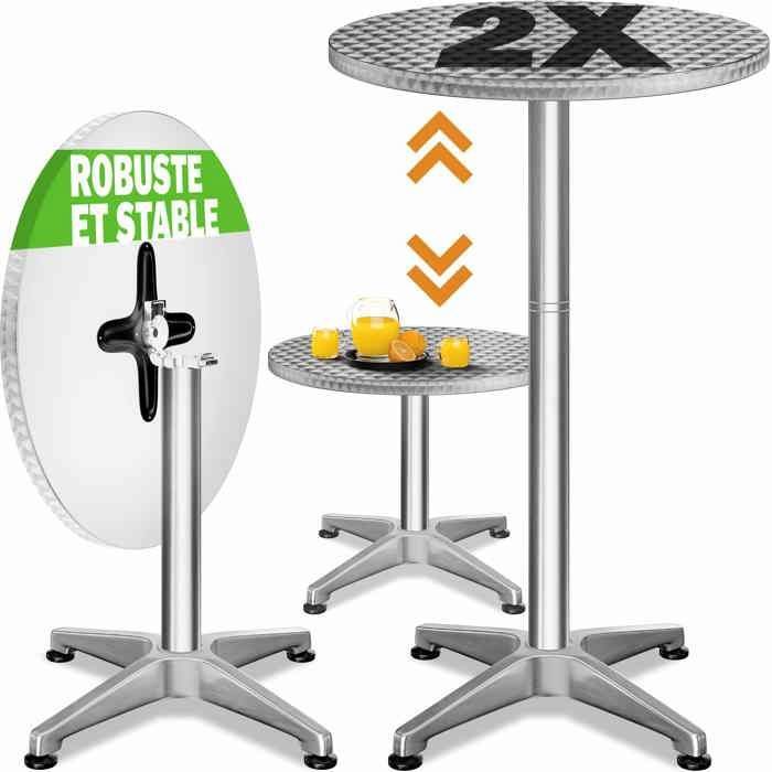 CASARIA® 2x Table haute ronde pliable bar bistrot mange debout réglable en hauteur 70/115 cm jardin terrasse réception