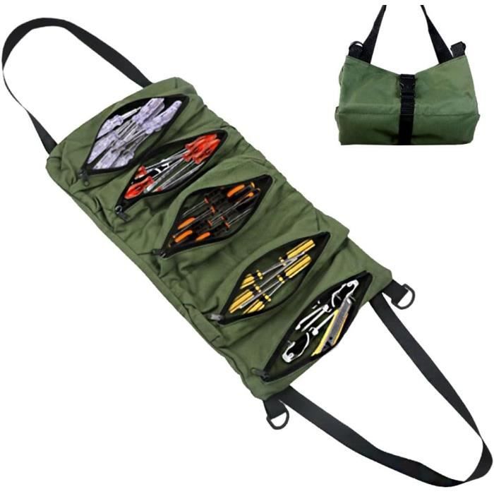 Sac à Outils Enroulable En Toile – Trousse à Outils Avec 5 Poches