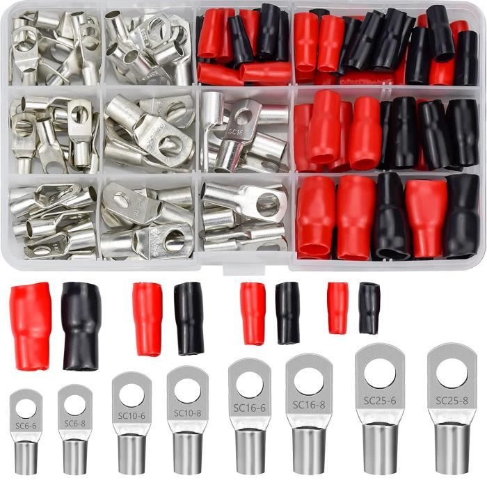 Kit De 120 Cosses à Sertir Anneau – Cuivre, Sections 6/10/16/25 Mm², ENUTROF, Pour Câbles électriques