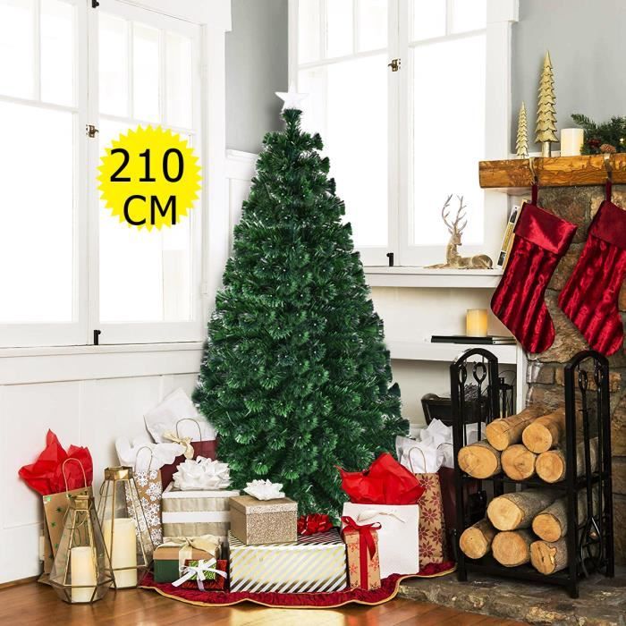 COSTWAY Sapin de Noël Artificiel LED Lumineux 210CM avec 280 Branches