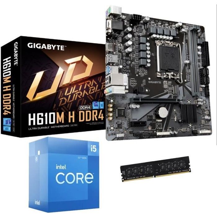 Kit Upgrade évolution PC 12ème Génération - Carte mère Gigabyte + Processeur Intel Core i5 + Barrette RAM 4 Gigas