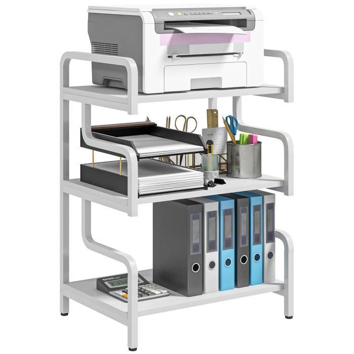 étagère de rangement 3 niveaux - support d'imprimante - acier panneaux blanc