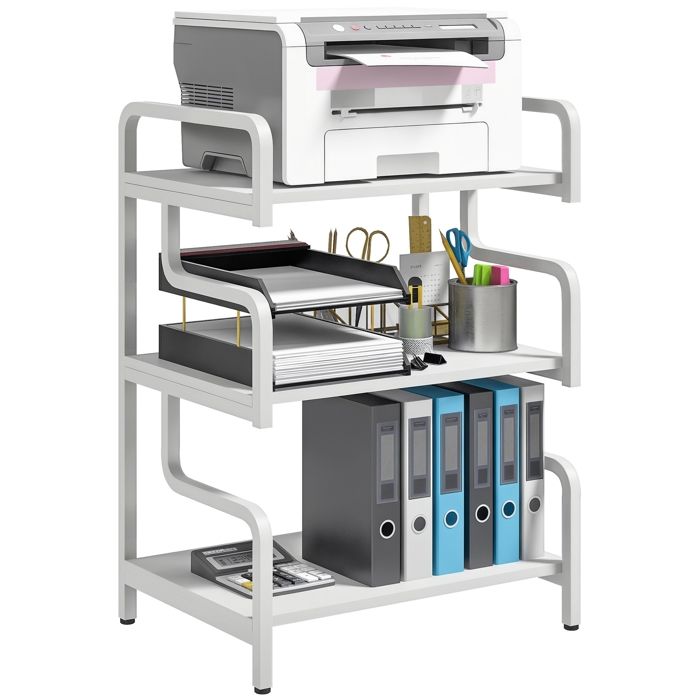 Étagère de rangement à 3 niveaux - HOMCOM - design industriel - structure en acier - support dimprimante - 55 x 40 x 77 cm - blanc