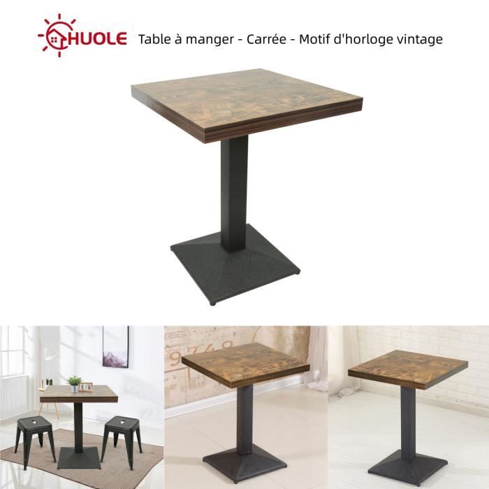 Table à manger carrée HUOLE - Motif dhorloge vintage - 60 x 60 x 75 cm