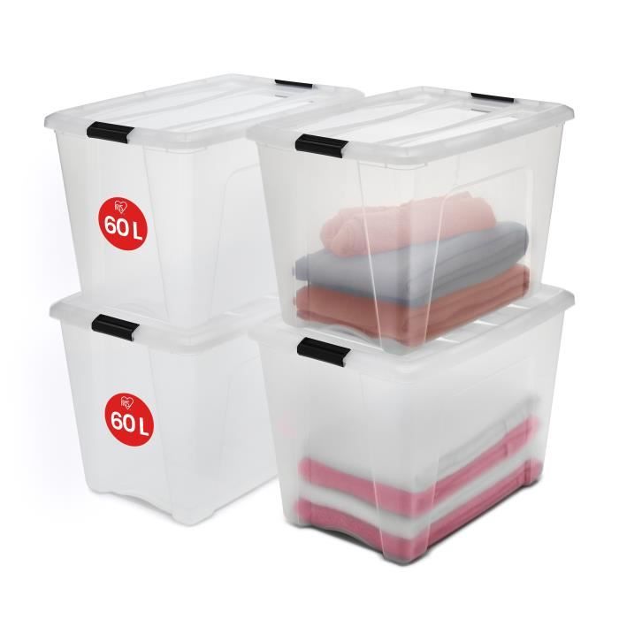 IRIS OHYAMA Lot de 4 boîtes de rangement empilables - Transparent - 60 L - 58 x 39 5 x 34 cm IRIS OHYAMA Lot de 4 boîtes de rangement empilables - Transparent - 60 L - 58 x 39 5 x 34 cm