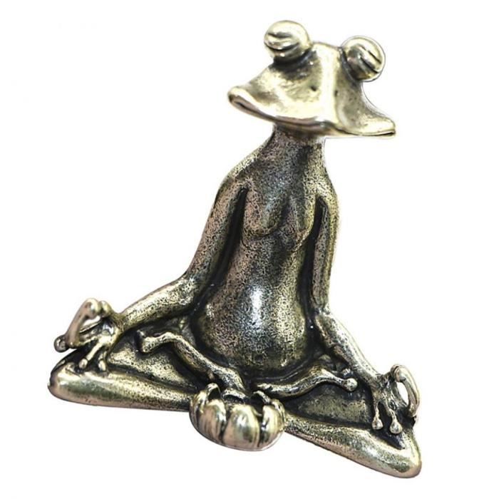 Yoga Frog Statue En laiton Méditer de grenouille Rétro Cuivre Zen Bouddhisme Sculpture d'animaux Petit ornement