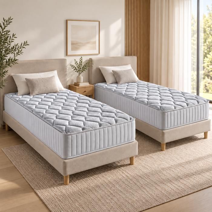Lot de 2 Matelas 70x190 mathieu a Ressorts Ensaches 3 5 cm de face de contact latex 75 Kg-m3 - Hauteur -- 20 5 cm - Accueil...