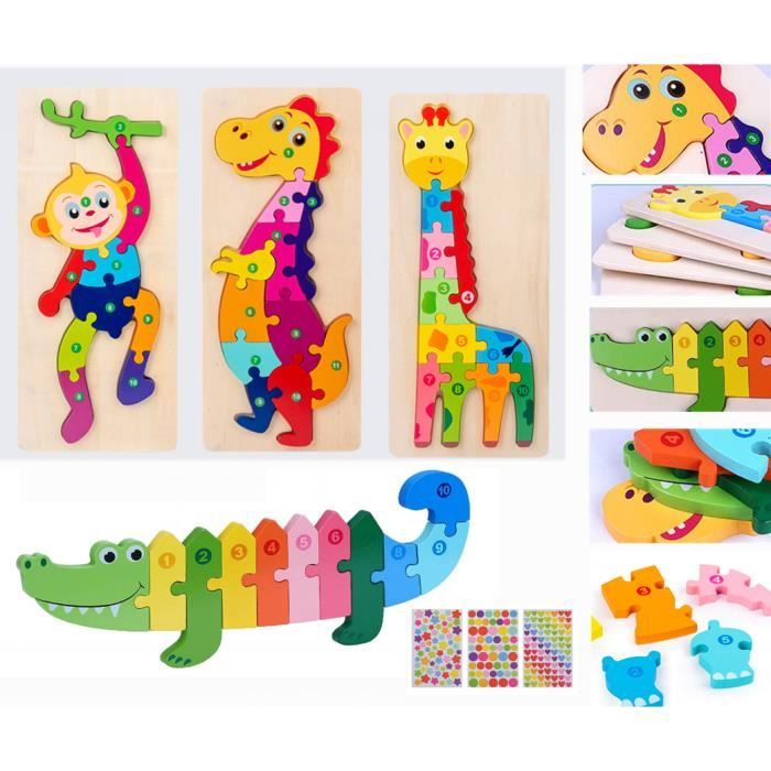 Puzzles en Bois pour Enfant, Bébé Animaux Jigsaw Puzzles Jouet Montessori  Animaux pour Tout-Petits 1 2 3 4 Ans, 3D Puzzle à Encastrements, Educatif  Apprentissage Jeux pour Garçon Fille, 5 Pièces 