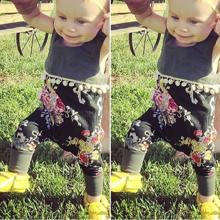 0 24 Mois Pyjama Bebe Fille Combinaison A Fleur Sans Manche Body Avec Franges Vetement Ete Mode Gris Cdiscount Pret A Porter