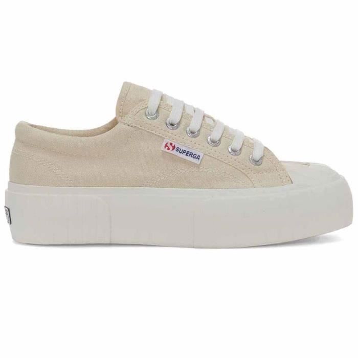 Superga Baskets femme Superga 2631-Stripe Platform - beige lt eggshell-f avor - 35 - SUPERGA - Textile - Lacets