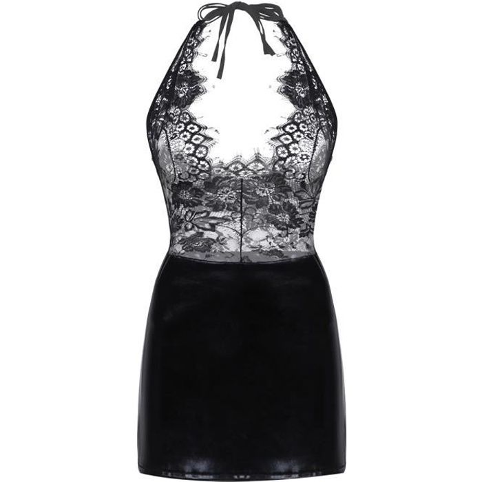 Robe Sexy Simili Cuir Comeondear - Noir, Grande Taille - Zip Avant, Style Wetlook Moulant - Avec G-string
