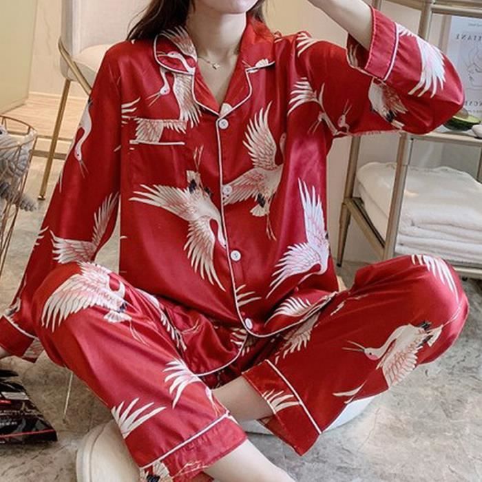 Pyjama en satin de soie,Pyjama en soie pour femme Satin Pyjama Ensemble ...