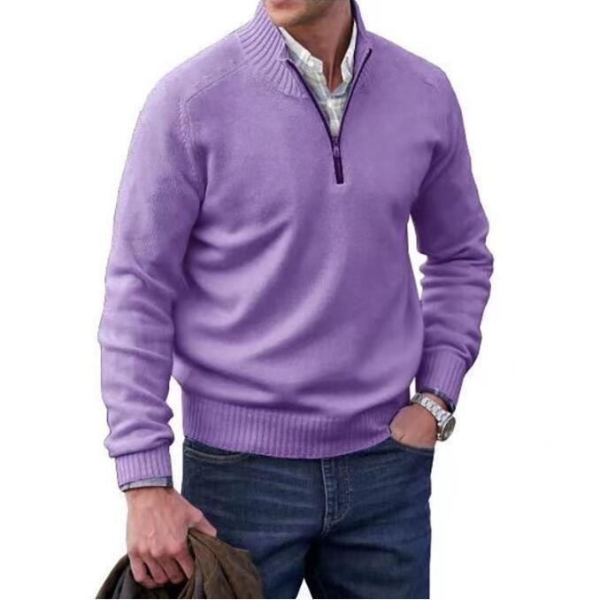 Pull Homme en Tricot Col à Fermeture Éclair Chaud Polaire Automne Hiver  Sweat Manches Longues Couleur Constraste