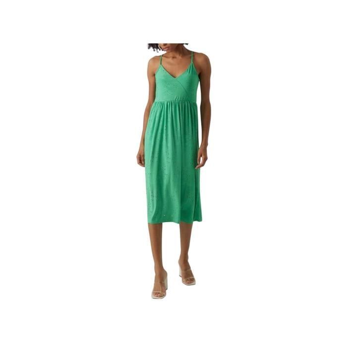 Robe longue femme vert clair fente fines bretelles main image 1