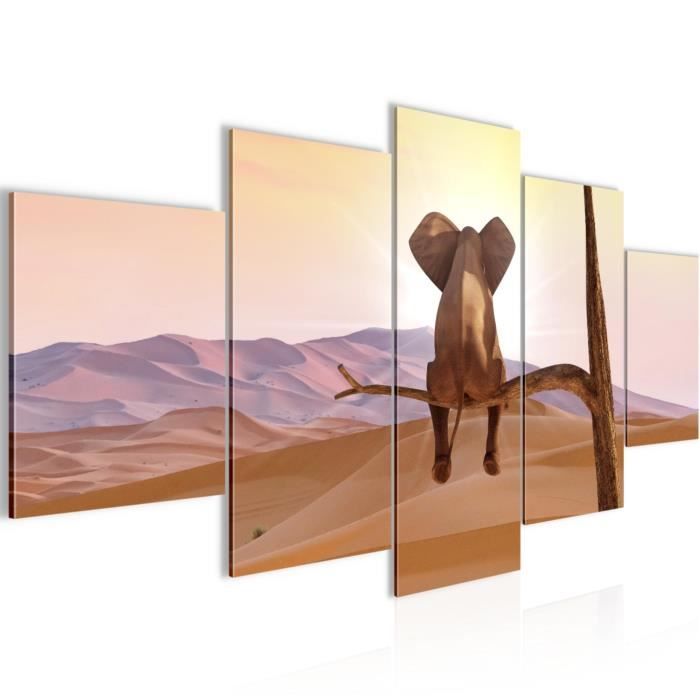 Runa Art - Tableau Trois Singes 200 x 100 cm 5 Parties XXL Decoration Murale Dessin Marron 303451c